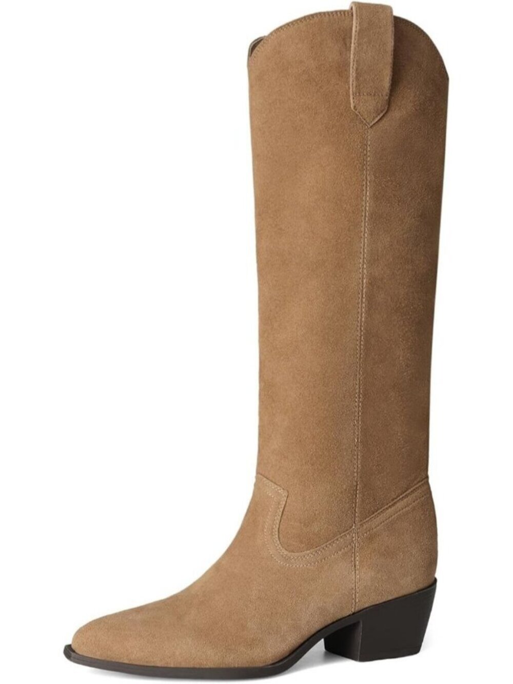 DREAM PAIRS Women's Brown Cowgirl Knee High Boots Pointed Toe Low Block Heels